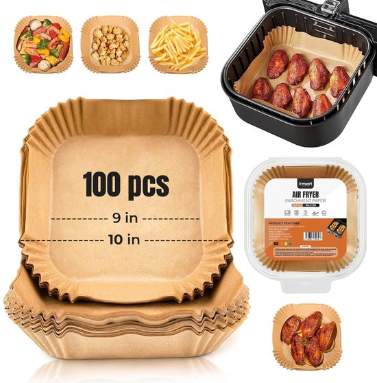 PETHREE Ninja Airfryer Bakpapier, 100 Stuks 20,5x14cm Rechthoekig Wegwerp Accessoires non-stick Papieren Voeringen voor Ninja AF300EU AF400EU en Andere Twee Zones Airfryers