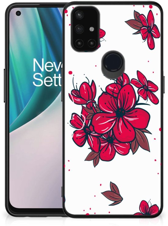 Coque Téléphone OnePlus Nord N10 5G Coque Photo avec Bord Noir Blossom Rouge