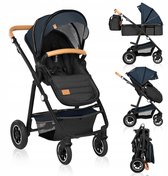 Lionelo Amber 2in1 — Kinderwagen 2 in 1 — Reiswieg + Buggy — Vanaf geboorte tot 22 kg (0-4 jaar) — Luchtbanden — Volledige Vering — Comfortabel Ligmatras — Snel Inklapbaar — Luiertas — Klamboe — Regenhoes — Verschoonmatje — Wandelwagen — Baby Peuter