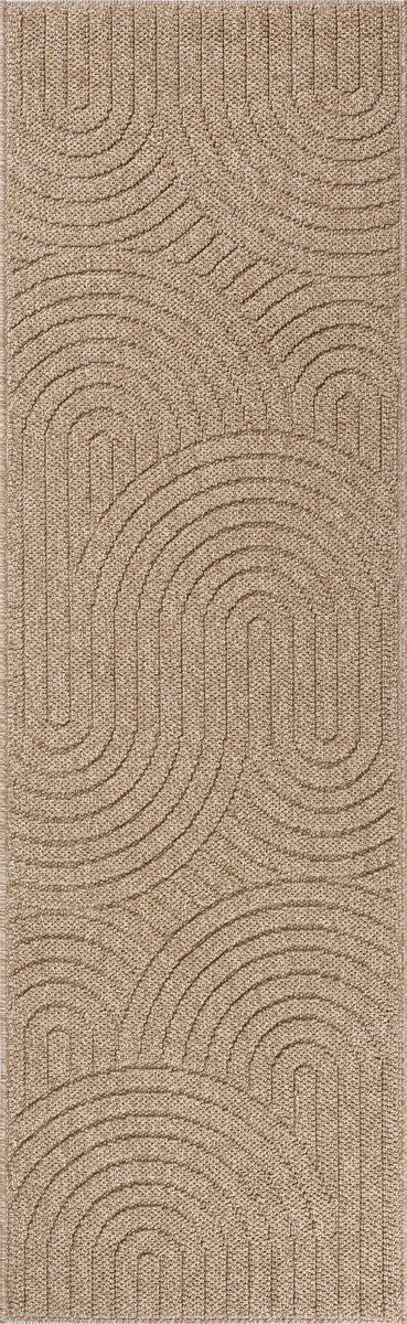 the carpet Cairo – Weerbestendig outdoor vloerkleed met modern boogpatroon in jute-look, geschikt voor balkon, tuin en terras, bruin met halfrond boogmotief, 80 x 250 cm