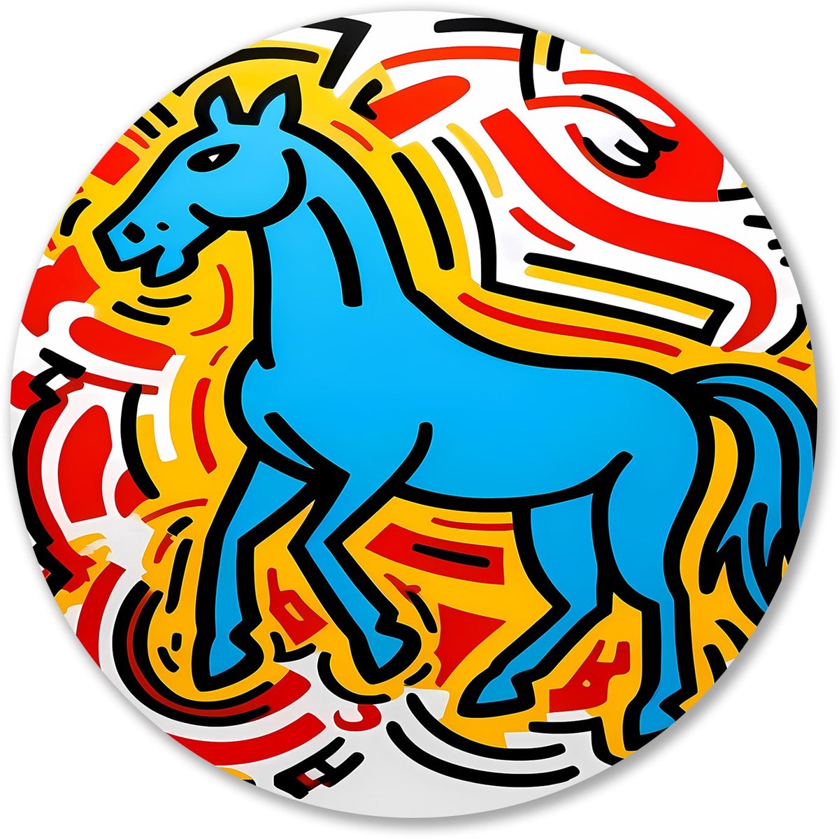 Kleurrijk abstract paardenontwerp - Paard muurcirkel - Ronde wandprint dieren - Pop Art - Forex design muurcirkel - Muurkunst - muurcirkel forex 60x60 cm