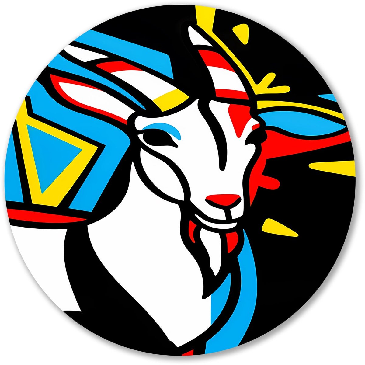Kleurrijke moderne geit kunst - Geit wandcirkels - Ronde wanddecoratie dieren - Pop Art - Schilderij forex - Kunst voor landelijke interieurs - muurcirkel forex 100x100 cm