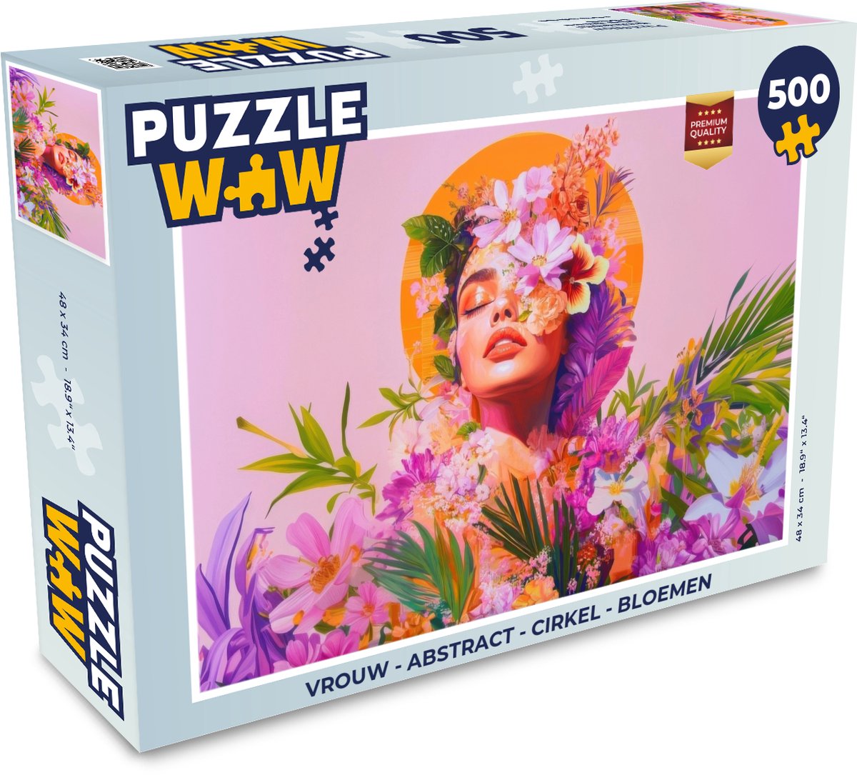 Puzzel Vrouw - Abstract - Cirkel - Bloemen - Legpuzzel - Puzzel 500 stukjes