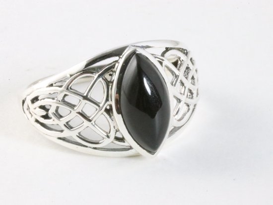 Bague ajourée en argent avec onyx - taille 19