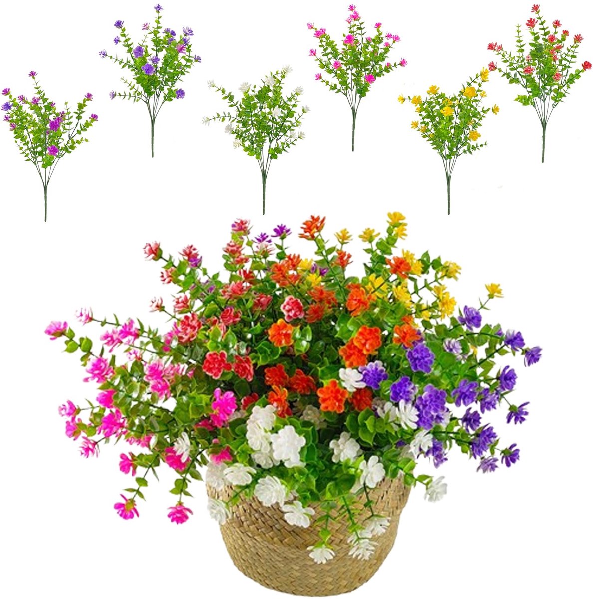 Ibenzoa Kleurrijke kunstbloemen set voor binnen en buiten met uv-bestendige eigenschappen Meerkleurig