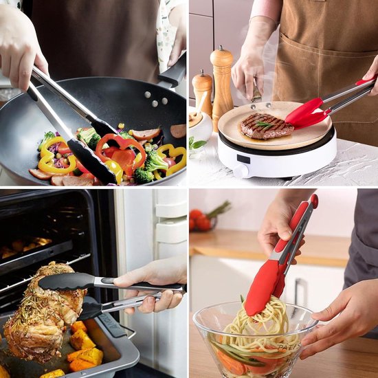 PIAZZA - Multifunctionele keukentang van roestvrij staal, 50 cm, hoogwaardige en hittebestendige tang, veer voor barbecue, hamburger, pasta, spaghetti, dessert, decoratie, salades, groenten