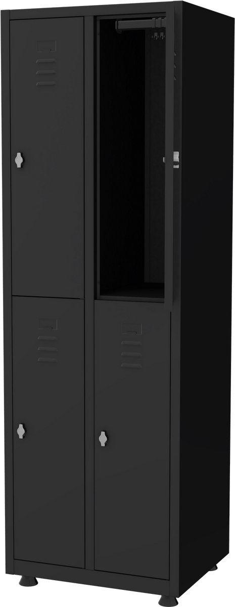 Lockerkast metaal - 4 lockers - Hang- en legruimte - 180x60x50 cm - Zwart