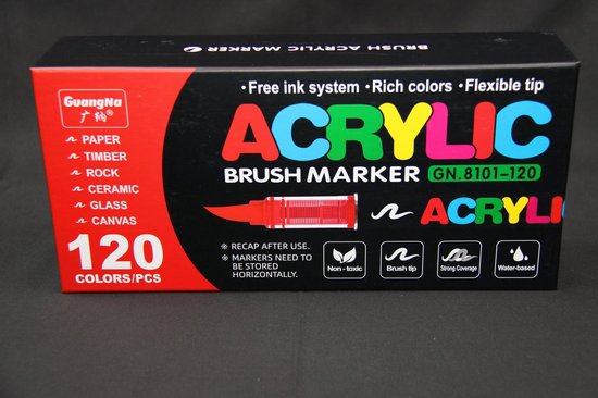 Guangna Bruch markers - 120 Kleuren Acrylstiften - Acrylmarkers - Acrylverf Markers voor Glas, Hout, Steen, Keramiek, Stoffen, Metalen, Canvas