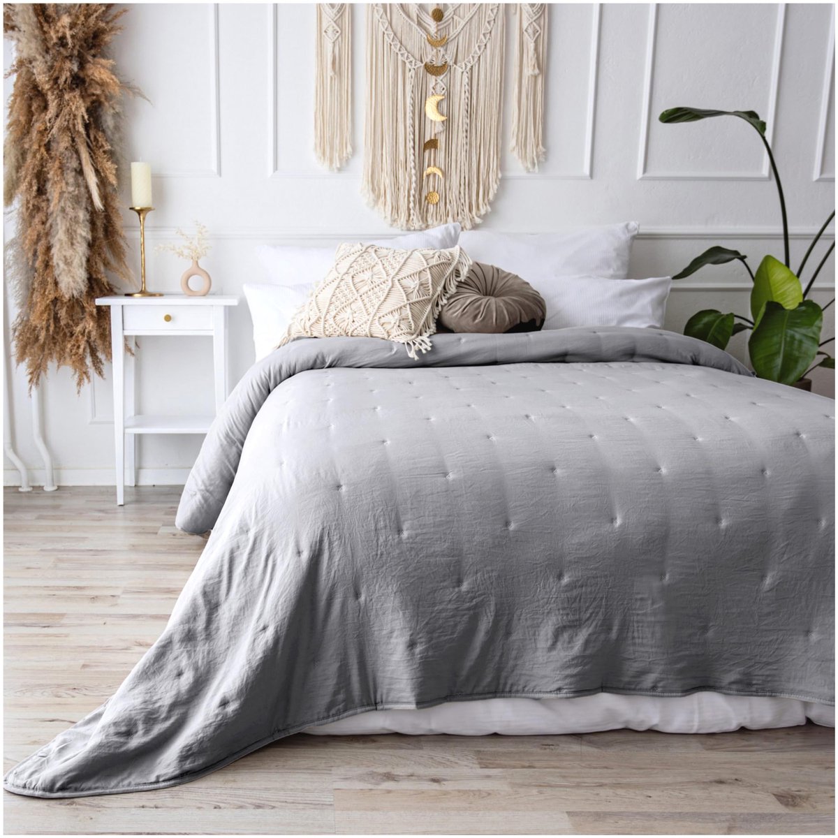 Unyqoos Stijlvolle en Zachte Bedsprei 220 x 240 cm voor Slaapkamer en Woonkamer Decor grijs