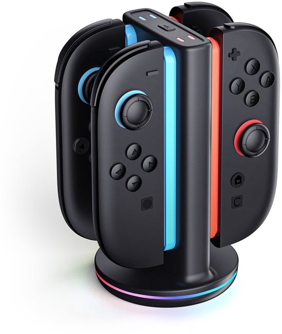 Foto: Supcase joy con oplaadstation geschikt voor nintendo switch 2 charging dock voor 4 controllers usb c input rgb led en veiligheidschip