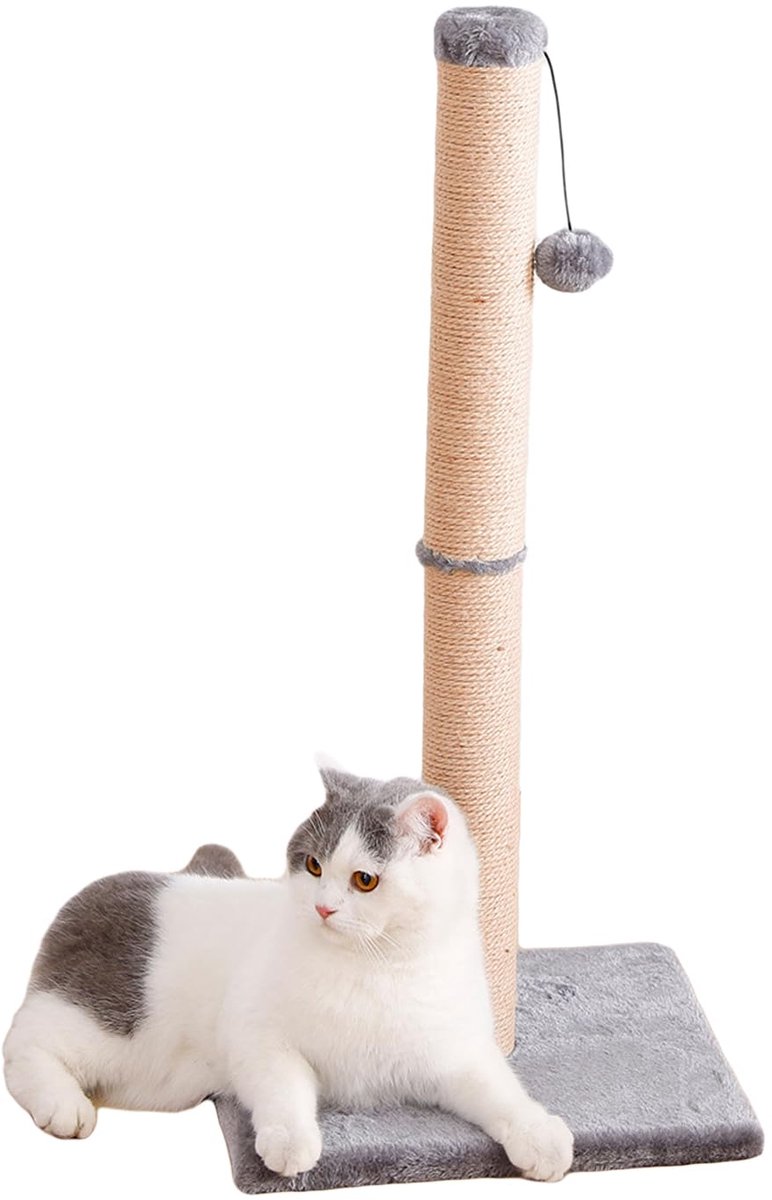 Ibenzoa® Krabpaal voor volwassen katten met natuurlijke sisalstang en zachte pluche bol
