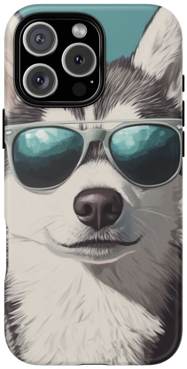 Stoere Husky met Zonnebril – Telefoonhoesje Geschikt voor iPhone 16 Pro Max