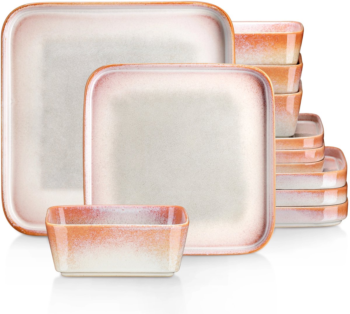 Luxe Serviesset – 12 delig – 4 persoons – Porselein - Bordenset – Dinner platen – Dessertborden - Kommen - Roze