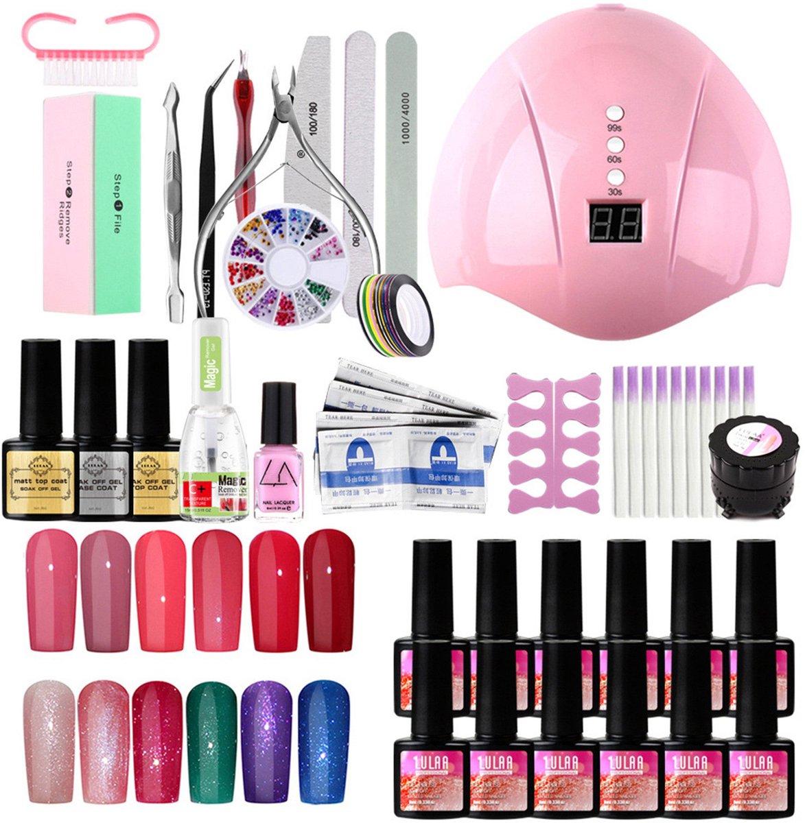 NAXSIR 12 Kleuren Gel Nagellak Set - Professionele Starter Kit voor Thuis Manicure - Inclusief Basis & Top Coat - UV/LED Lamp