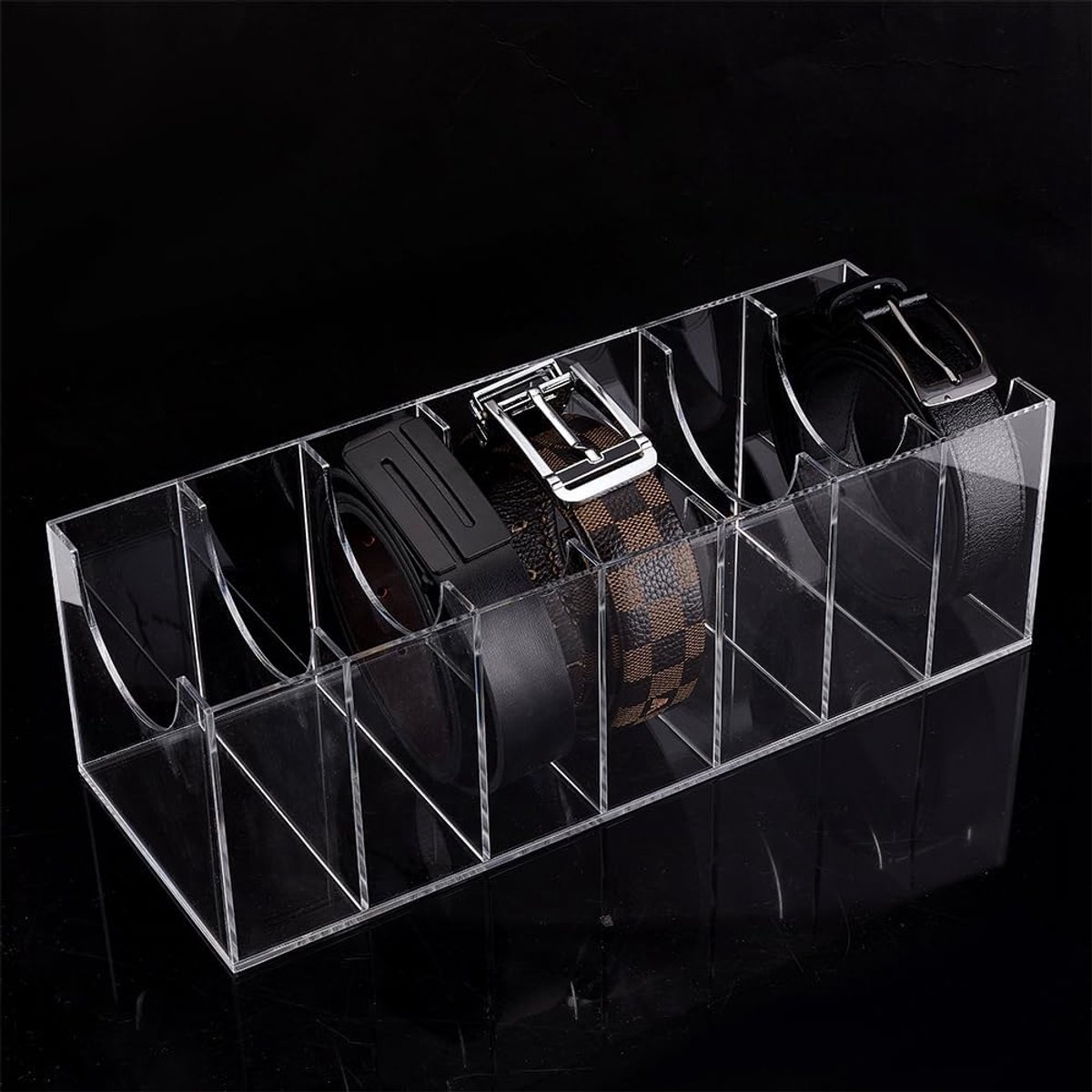 Acrylic Strap Organizer - 7 Compartments - Display Case - Belt Case - Storage Holder - Clear Display Case voor Mannen Vrouwen - Tie - Jewelry - Watch - Bracelets - Hair Accessories - 37.5 x 14 x 12cm-14.8