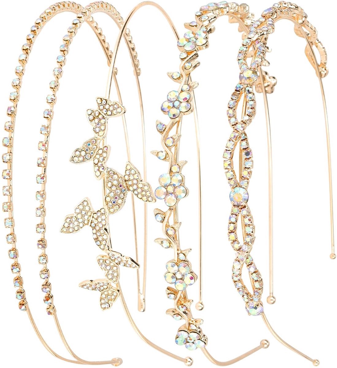 4-pack hoofdbanden met strass, gouden metalen hoofdbanden, bruidsmeisjeshoofdband met kristallen, bloemenblad en vlinderhoofdband, meisjescadeaus***cadeautje 2stuks Wenkbrauw Scheermes***