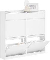 SoBuy Schoenenkast met 4 kleppen, Schoenenrek, Schoenenopslag, Entreekast, Opbergkast voor Hal, Wit, 98x95x19cm, FSR169-W