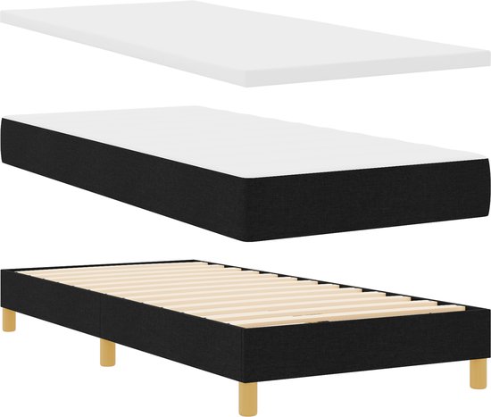 vidaXL - Lit boxspring - avec - matelas - avec - tête de lit - Noir - 200 - x - 100 - cm - Tissu