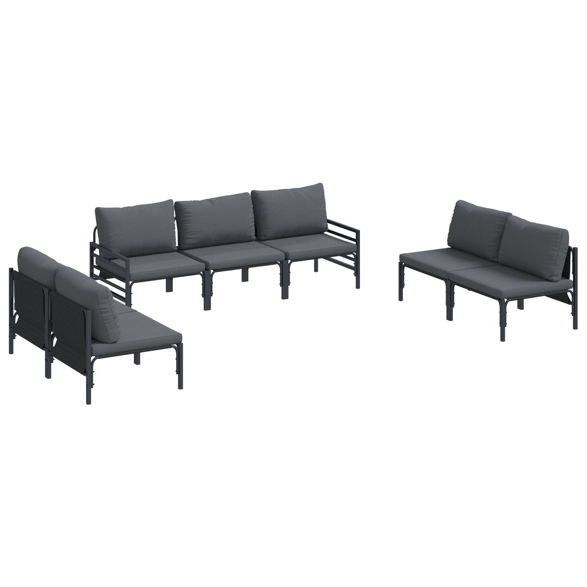 vidaXL - Tuinbank - Set - met - kussen - 7 - pcs - Zwart - Staal