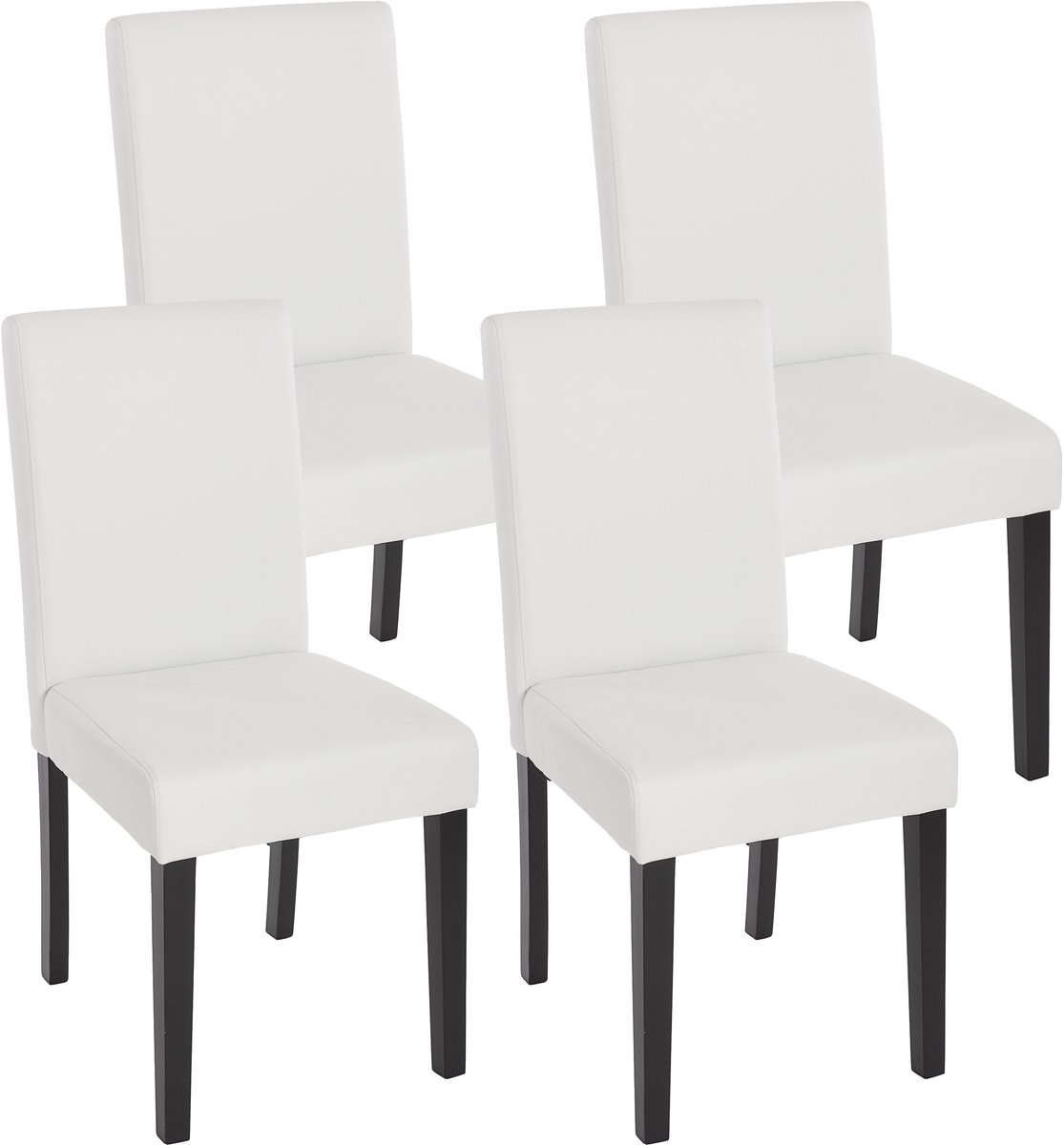Set van 4 eetkamerstoelen Keukenstoel Littau ~ kunstleer, mat wit, donkere poten