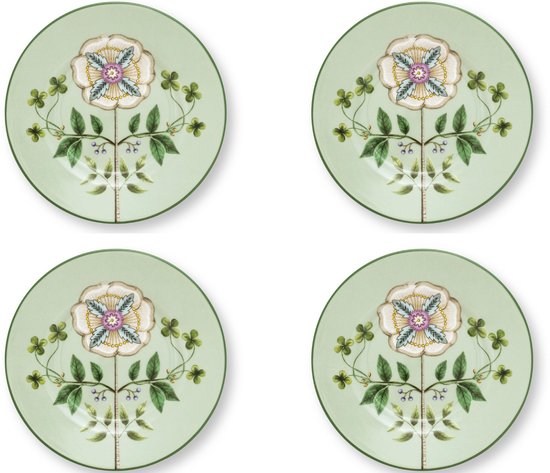 Pip Studio Lily & Lotus Light Green petit four bordjes set 4 stuks - ⌀12cm