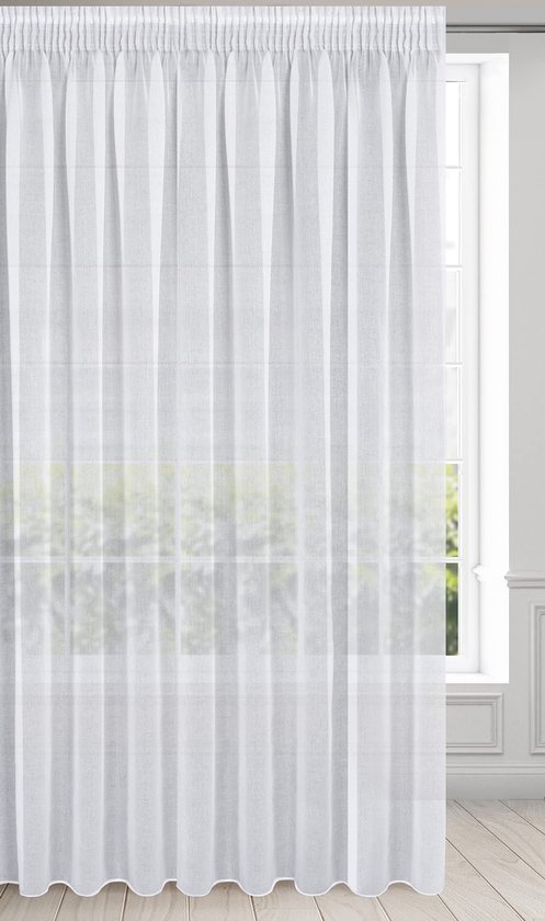 Rideau transparent et Elegant Ibenzoa® avec ruban plissé pour chambre et salon - 350 x 250 cm