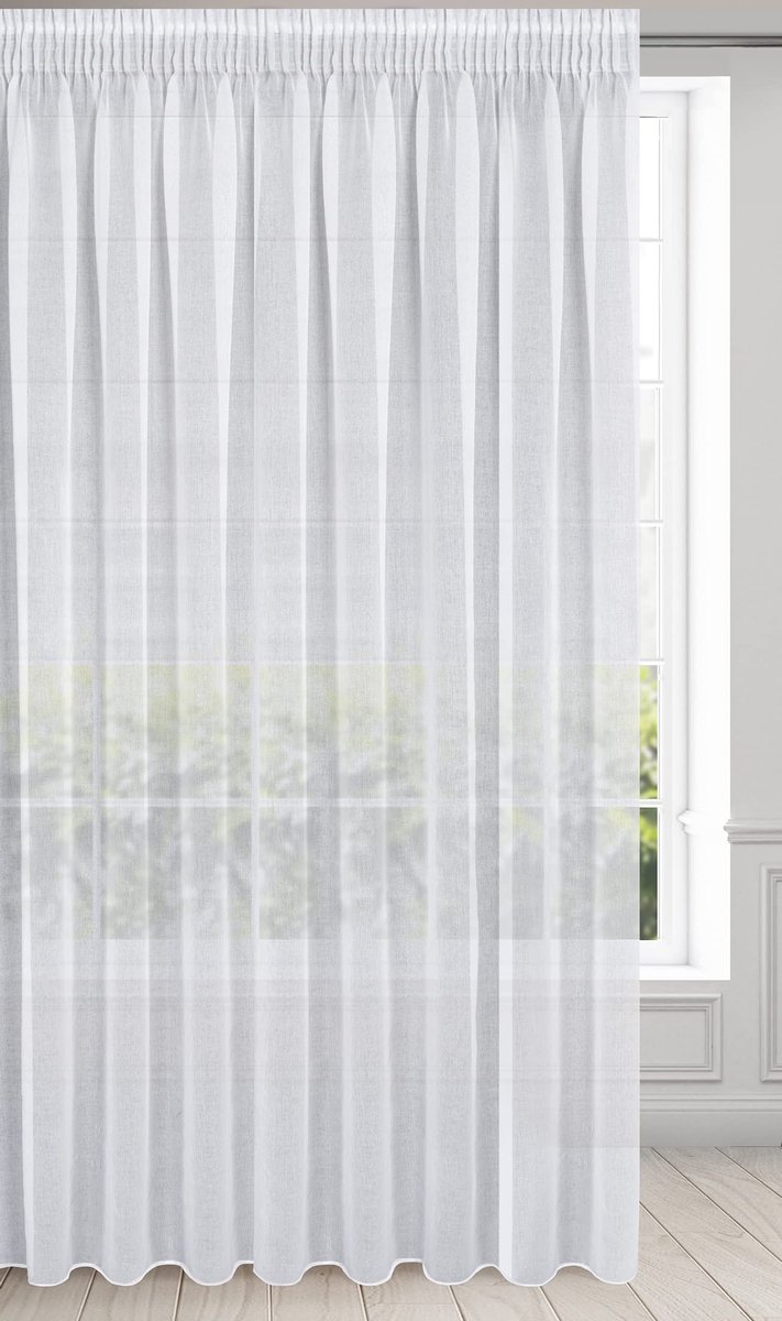 Ibenzoa Transparant en Elegant Gordijn met Plooiband voor Slaapkamer en Woonkamer - 350 x 250 cm wit