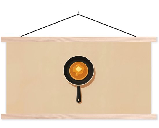 Posterhanger incl. Poster 60x30 cm - Schoolplaat - Pannenkoek - Koekenpan - Boter - Minimalistisch - Textielposter - Blanke latten