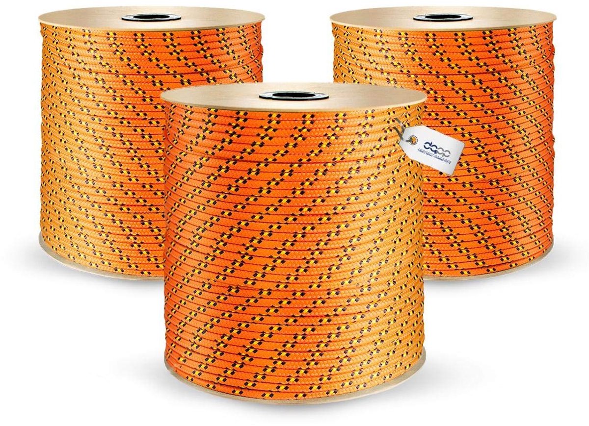 DQ-PP POLYPROPYLEEN Touw, 2 mm, 200 m, ORANJE, Draagvermogen tot 82 kg Vlechtlijn Textieltouw Lijn Koord Touw Kunststof touw gevlochten