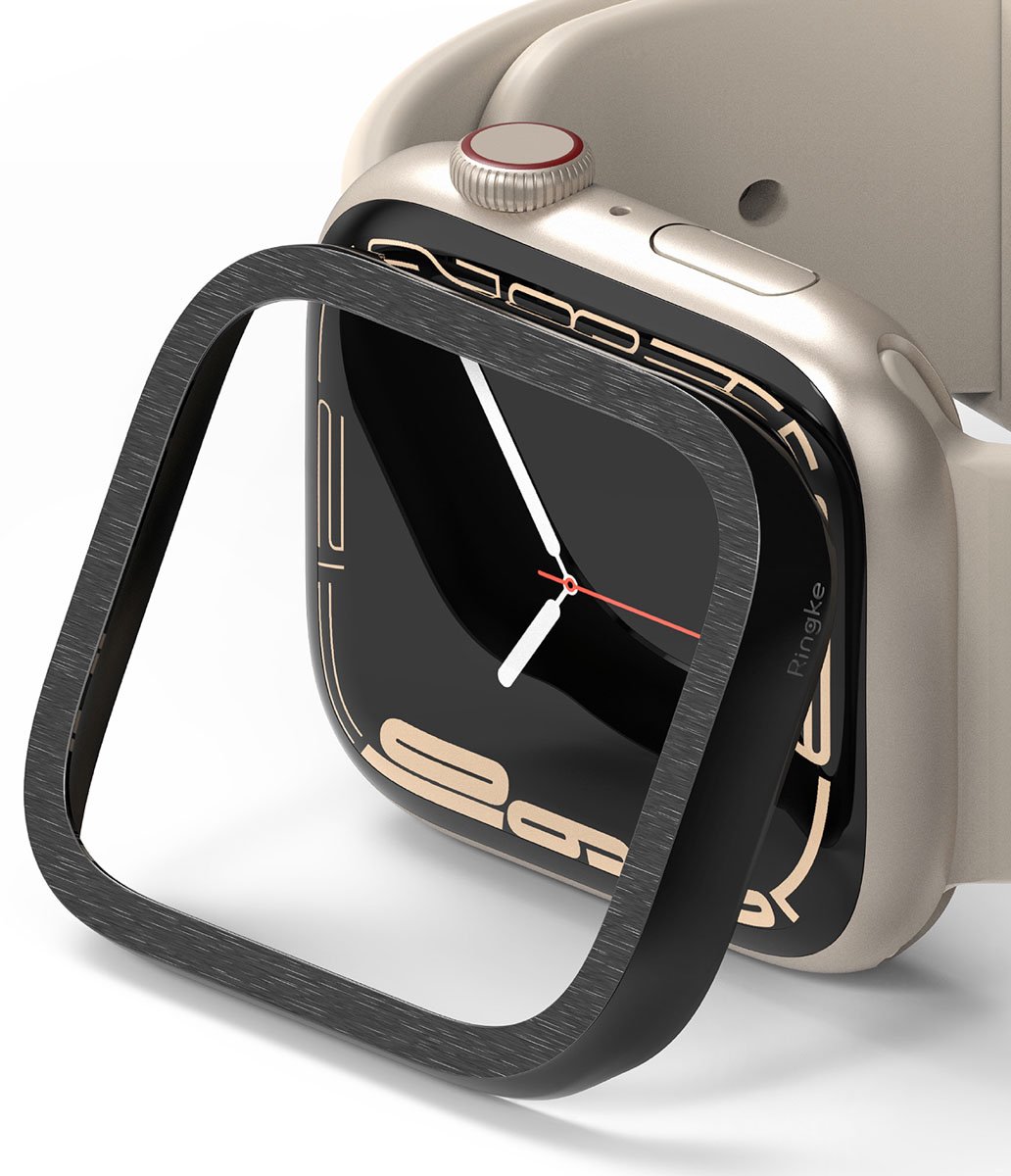 Ringke Bezel Styling voor de Apple Watch Series 7 / 8 / 9 - 45 mm - Hairline Plain Black