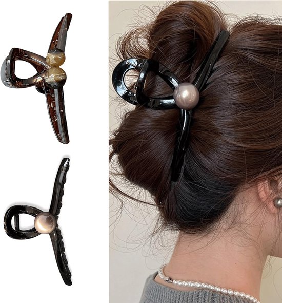 Pince banane - 2 pièces - Pince queue - Pince banane - Pince banane perle - Pince à cheveux - Pince banane - Été - Pince à cheveux - Pince à cheveux - Antidérapante - Épingle à cheveux - Accessoire cheveux pour femmes et Filles