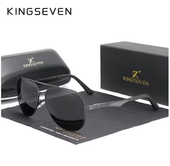 KINGSEVEN Zonnebril 7759 - Zwart-Grijs – Heren - Vrouwen - Gepolariseerd - UV400 - Piloot