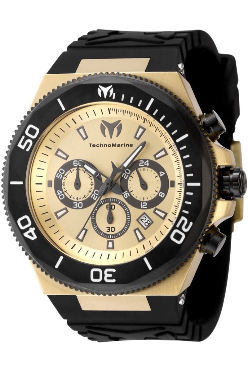 TechnoMarine Manta TM-224020 Heren Horloge - Waterdicht - Analoog - Quartz Uurwerk - Roestvrij Staal met gouden Wijzerplaat - 49mm