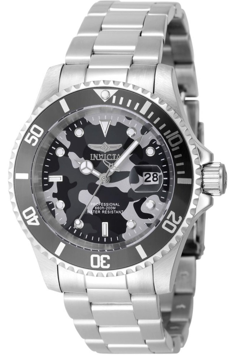 Invicta Pro Diver 48566 Heren Horloge - Waterdicht - Analoog - Quartz Uurwerk - Roestvrij Staal met grijze Wijzerplaat - 40mm
