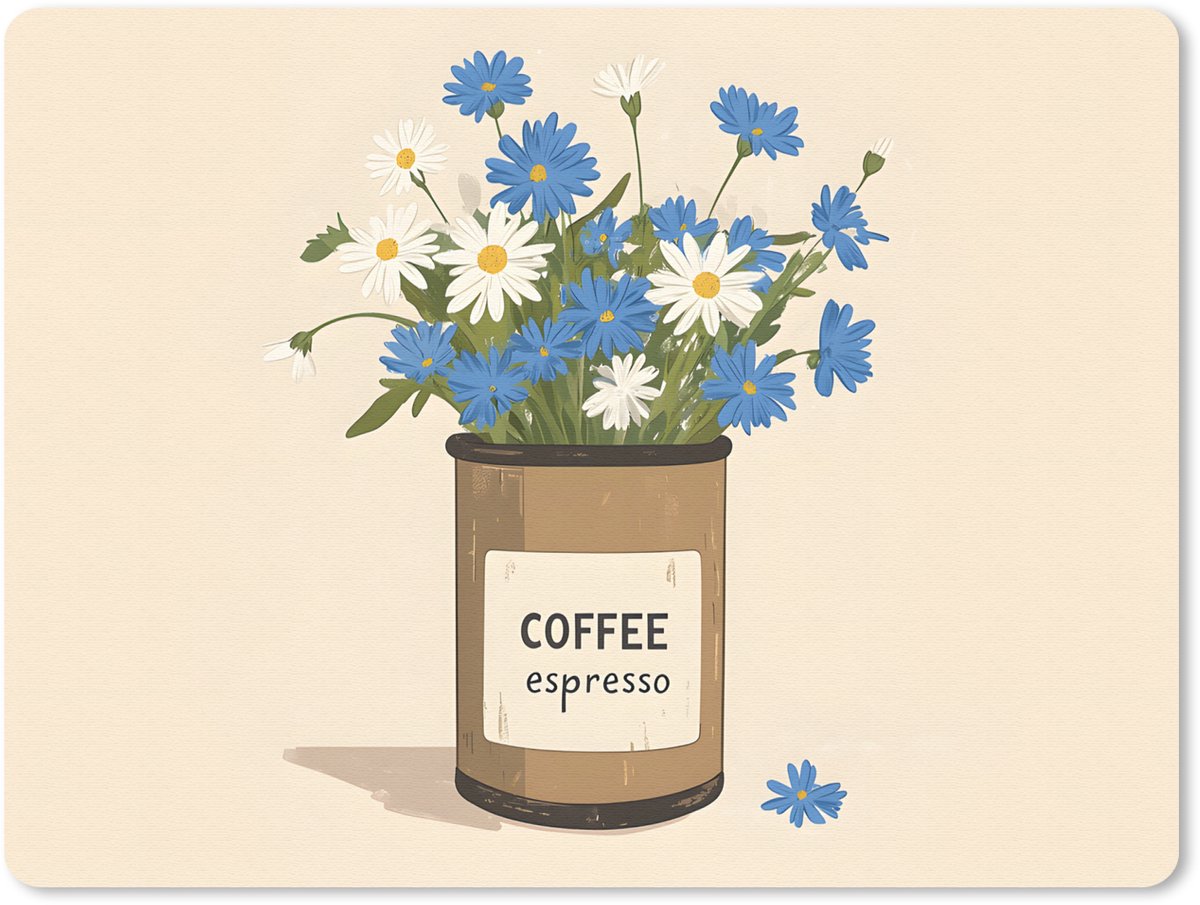 Muismat 23x19 cm - Mousepad Coffee - Blik - Minimalistisch - Bloemen - Muismatten