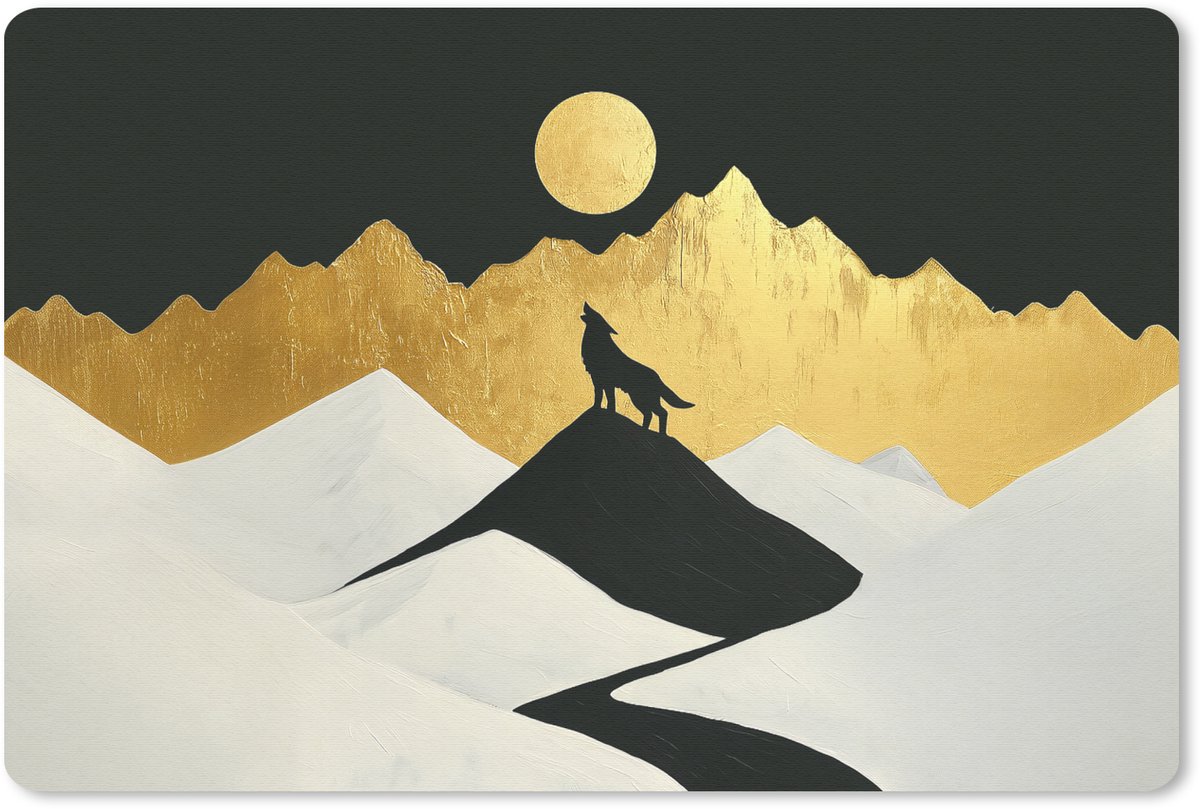 Muismat 27x18 cm - Mousepad Wolf - Bergen - Maan - Zwart - Muismatten