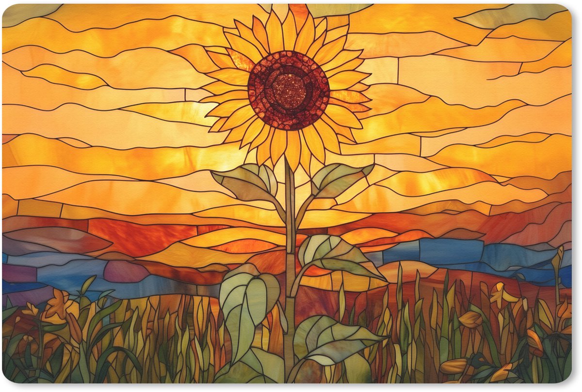 Muismat 27x18 cm - Mousepad Zonnebloem - Mozaïek - Zonsondergang - Geel - Muismatten