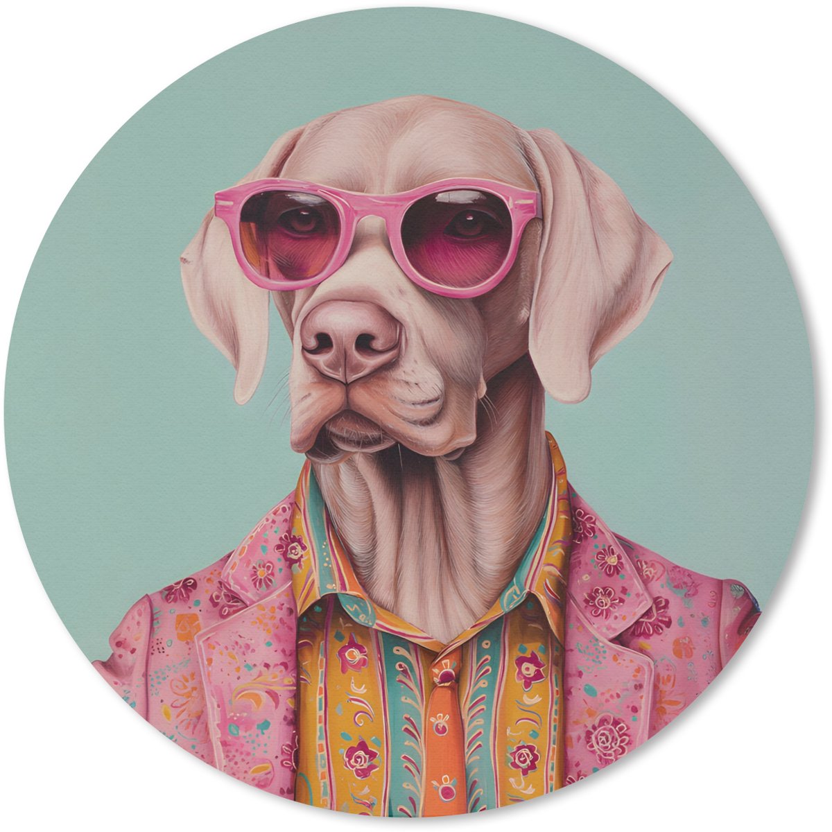Muismat rond 20x20 cm - Mousepad Hond - Overhemd - Bloemen - Bril - Ronde muismatten