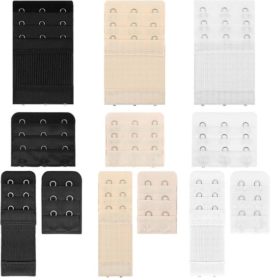 Allecto Plus - Set van 12 stuks beha-verlengers voor damesbeha's | Comfortabele beha-extenders met 3 en 2 haken | Elastisch en zacht | beige | Verlenging beha-band met 3 rijen