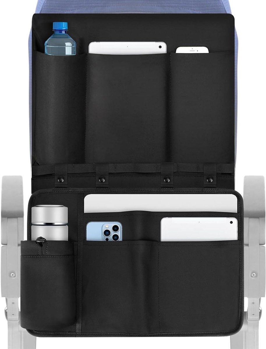 Allecto Plus - Vliegtuigtafeltje met Ophangsysteem voor Onder het Bureau - Reisaccessoires voor Organisatie van Rugleuning en Persoonlijke Spullen - Wasbare Vliegtuigaccessoires met Waterfleshouder
