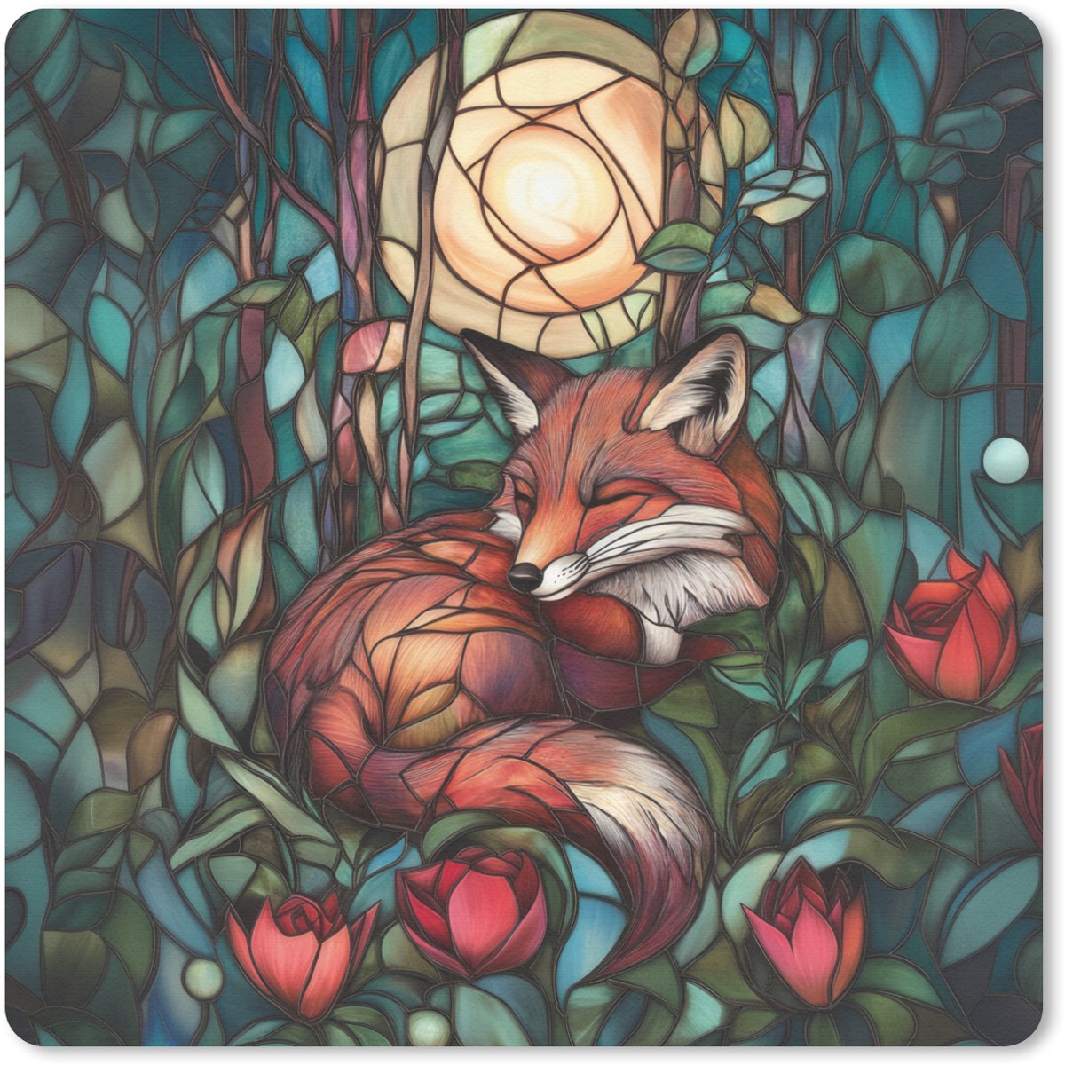 Muismat 20x20 cm - Mousepad Vos - Mozaïek - Bos - Maan - Muismatten
