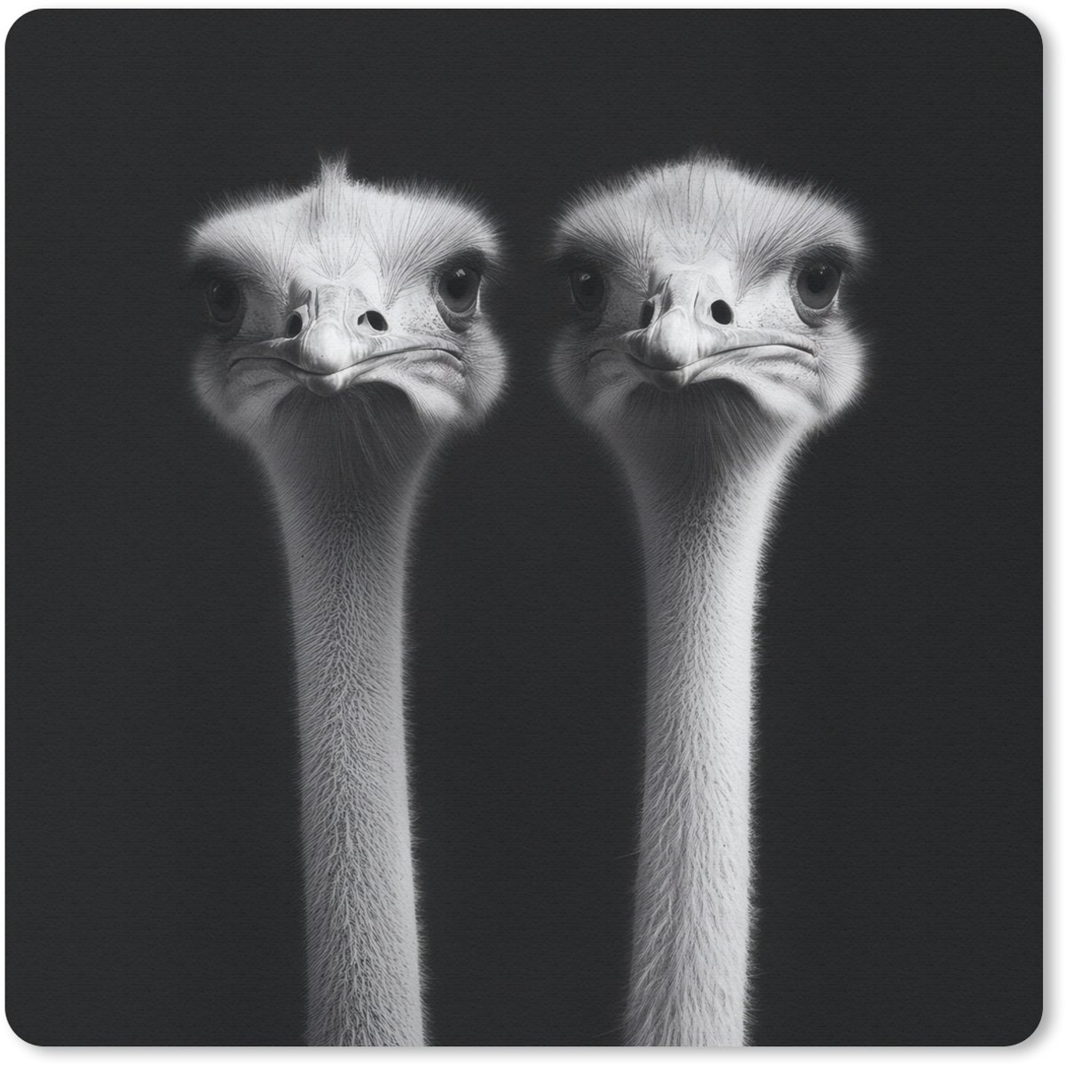 Muismat 20x20 cm - Mousepad Struisvogels - Halzen - Zwart - Minimalistisch - Muismatten