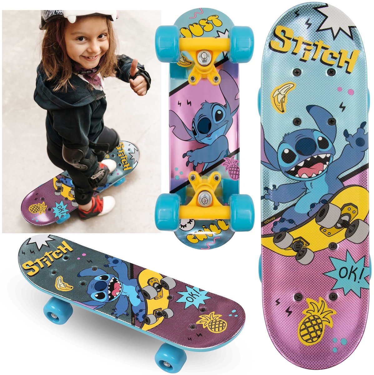 DISNEY Kinder skateboard antislip board lichtgewicht STABIEL tot 20 kg Stitch
