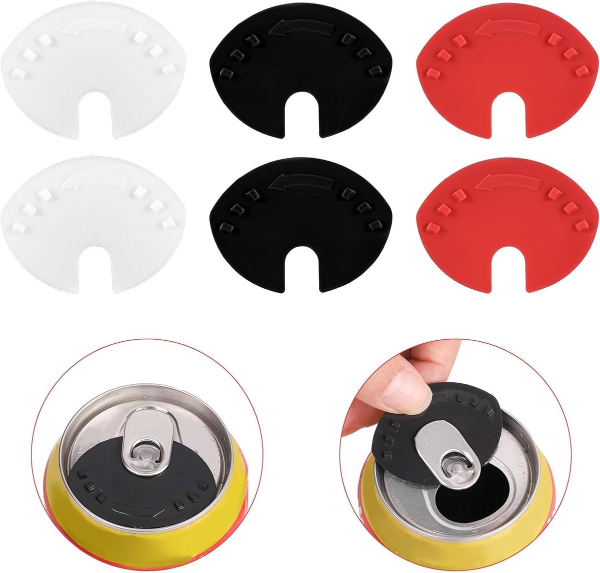 Allecto Plus - Afsluitbare plastic doppen voor frisdrankblikjes - Set van 6 - Voorkomt morsen - Geschikt voor frisdrank en bier - Herbruikbaar - Kleurrijk