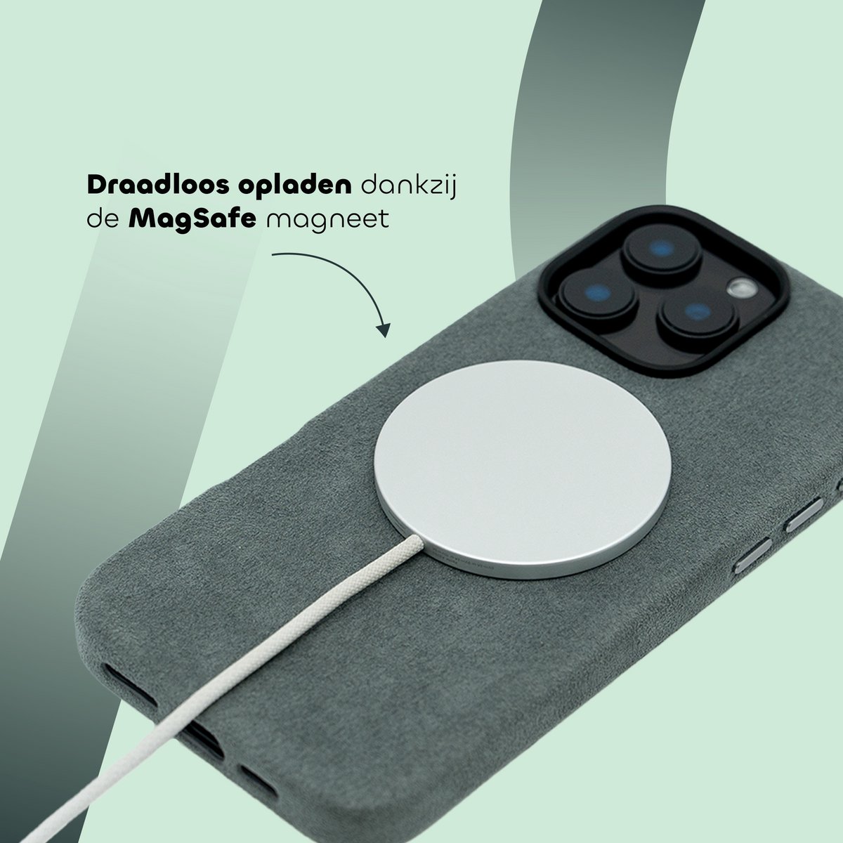 Veltrixx Apple iPhone 15 Pro Max – Hoesje voor mobiele telefoon – Alcantara case – MagSafe & Shockproof Bescherming – Nardo Grey