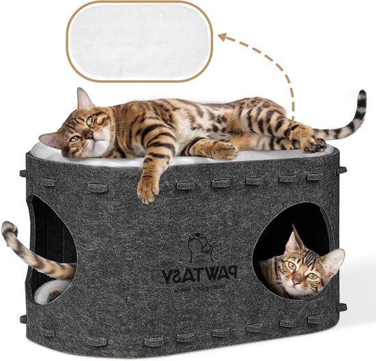 NATUYA Kattenhuis, kattenmand, vilt, kattenbed, kattenmand, van stevig vilt, onderhoudsvriendelijk, opvouwbaar, 58 x 33 x 30 cm, beige