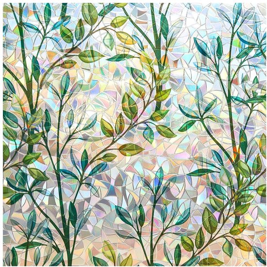Film Pour Fenêtre Motif Feuilles De Vigne - Effet Arc-en-ciel, Protection UV Et Intimité - 60 X 200 Cm