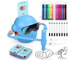 Tekenrobot voor Kinderen van MMOBIEL – Interactief Educatief Speelgoed met 100 Tekenkaarten, Stembegeleiding, 12 Kleurstiften & USB-C Oplaadbare Batterij – Creatief Cadeau voor 3-9 Jaar – Blauw