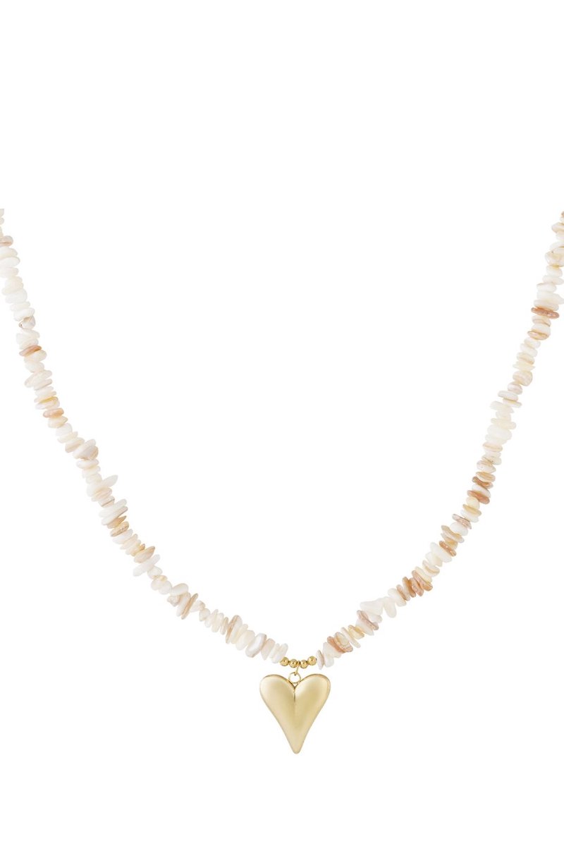 Bijoutheek Collier Hart Schelpen Kralen Khaki