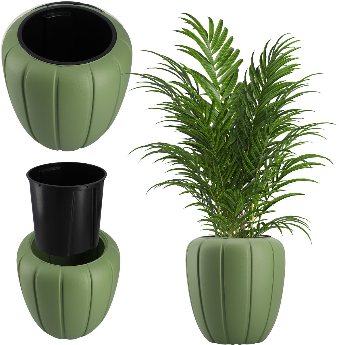 KADAX Bloempot van kunststof, diameter 39 cm, 5 kleuren, moderne bloemenvaas, plantenbakken, plantenpotten, plantenpotten, kunststof bloempotten, ronde bloempot (H: 40 cm, olijfgroen)